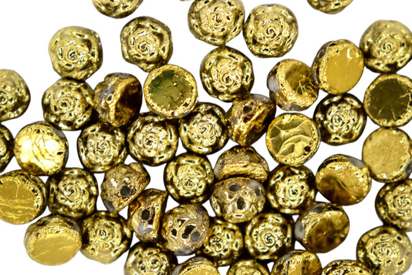 25x Cabochon Roseta Czech Beads 6mm Vacuum Plating Amber Full