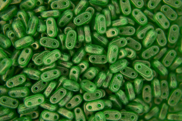 5g CzechMates Bar Czech Beads 3x6mm Sueded Gold Emerald