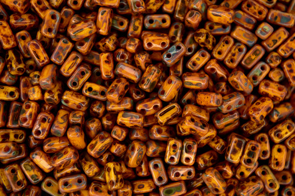50x CzechMates Bricks Czech Beads 3x6mm Picasso Opaque Yellow