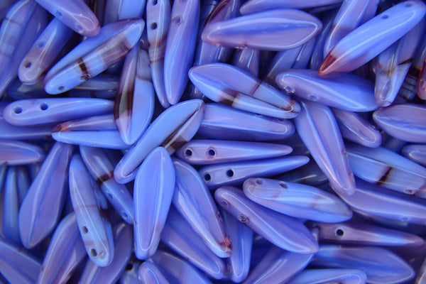 25x CzechMates Dagger Czech Beads 5x16mm Blue Raspberry Swirl