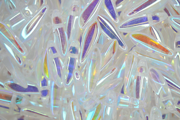 25x CzechMates Dagger Czech Beads 5x16mm Crystal AB