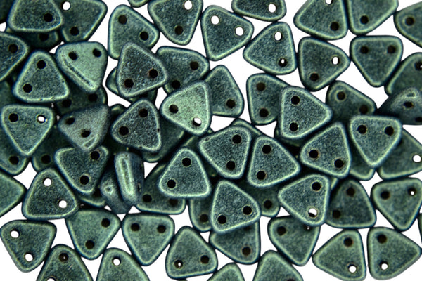 5g CzechMates Triangle Czech Beads 6mm Metallic Suede Light Green