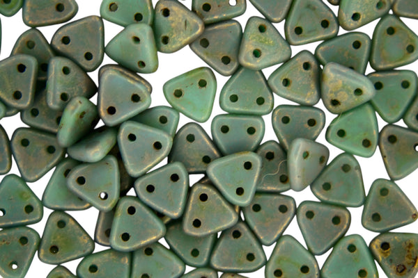 5g CzechMates Triangle Czech Beads 6mm Turquoise Copper Picasso