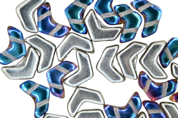 30x Czech Chevron Duo Beads 10x4mm Backlit Petroleum