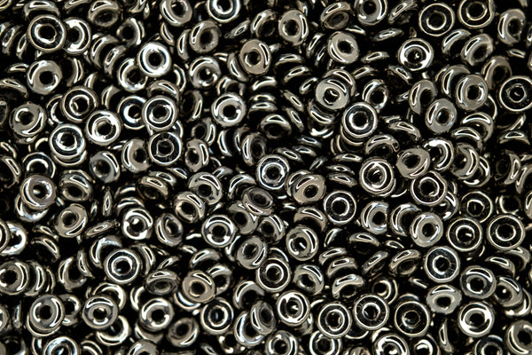 5g O Bead Czech Seed Beads 1x3.8mm Light Metallic Hematite