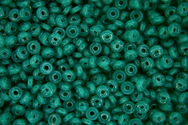 5g O Bead Czech Seed Beads 1x3.8mm Alabaster Malachite Green