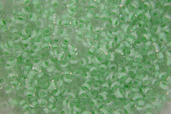 10g TOHO 8/0 Demi japanische Rocailles 3mm 975 Innenfarbe Crystal/Neon Sea Foam