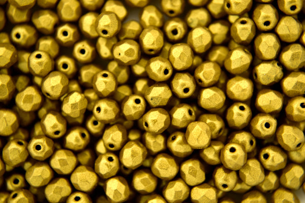 120+ Fire Polished 4mm Czech Seed Beads Matte Metallic Aztec Gold