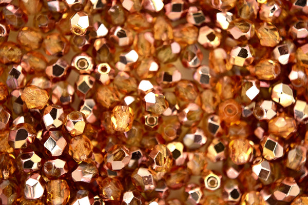 120+ Fire Polished 4mm Czech Seed Beads Copper Medium Topaz