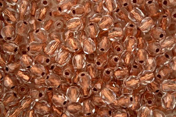 120+ Fire Polished 4mm Czech Seed Beads Crystal Copper Lined