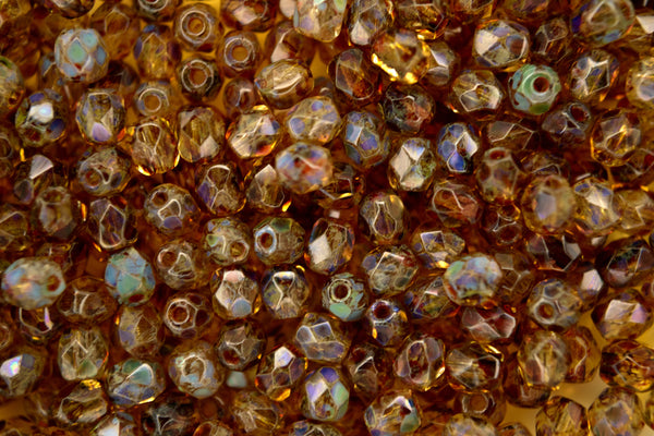 120+ Fire Polished 4mm Czech Seed Beads Crystal Picasso