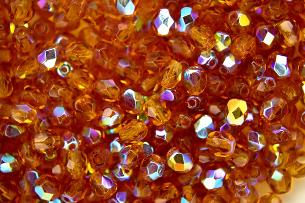 120+ Fire Polished 4mm Czech Seed Beads Dark Topaz AB