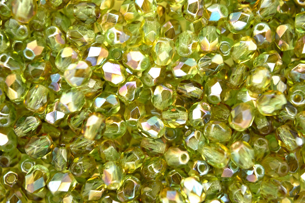 120+ Fire Polished 4mm Czech Seed Beads Light Peridot Celsian