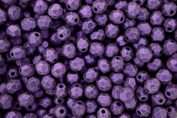 120+ Fire Polished 4mm Czech Seed Beads Metallic Suede Purple