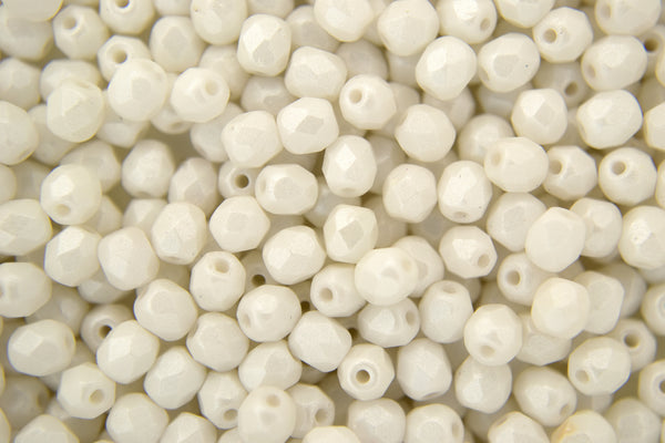 120+ Fire Polished 4mm Czech Seed Beads Powdery Pastel White