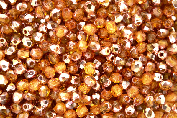 120+ Fire Polished 3mm Czech Seed Beads Copper Topaz