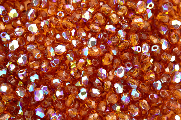 120+ Fire Polished 3mm Czech Seed Beads Dark Topaz AB