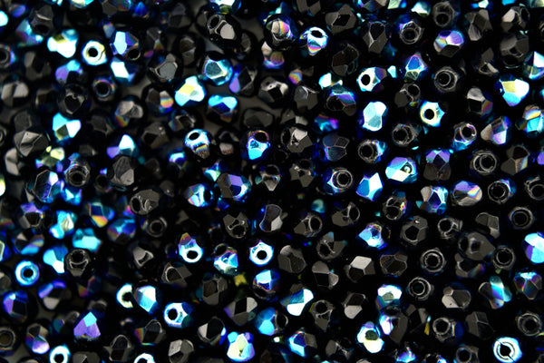 120+ Fire Polished 3mm Czech Seed Beads Jet AB