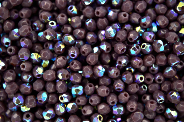 120+ Fire Polished 3mm Czech Seed Beads Opaque Purple AB