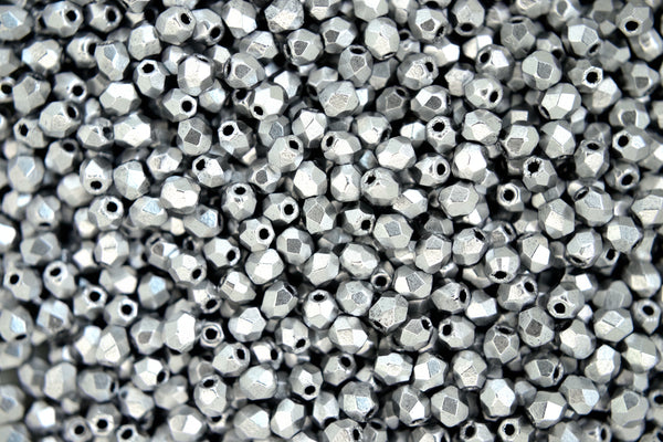 120+ Fire Polished 3mm Czech Seed Beads Matte Metallic Silver