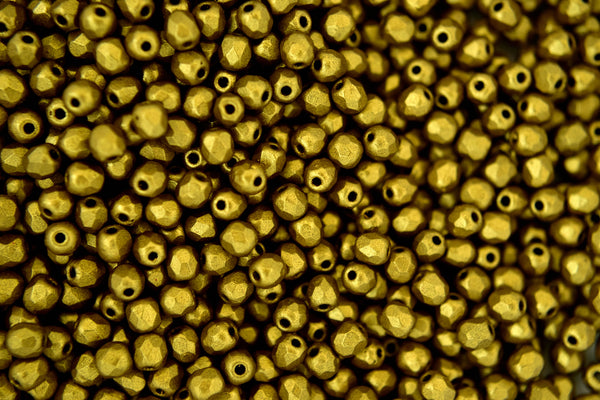 120+ Fire Polished 3mm Czech Seed Beads Matte Metallic Aztec Gold