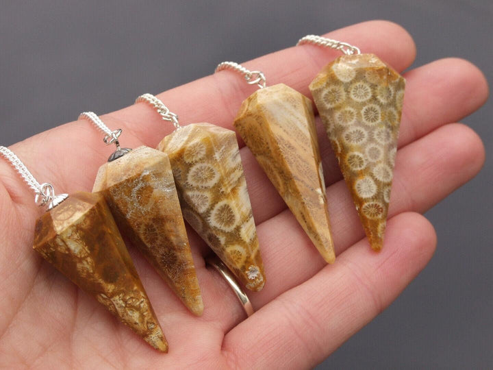 Fossil Coral Natural Gemstone Pendulum Chakra Reiki Dowsing Handmade Beadacious