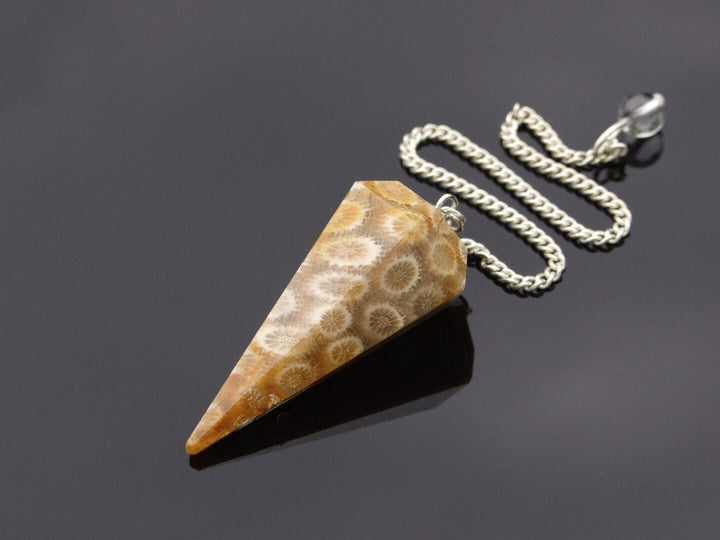 Fossil Coral Natural Gemstone Pendulum Chakra Reiki Dowsing Handmade Beadacious