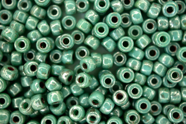 10g Matubo 6/0 Round Czech Seed Beads 4mm Opaque Green Turquoise Silver Picasso