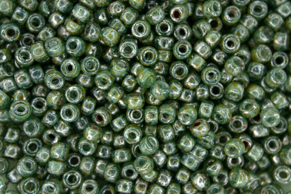10g Matubo 6/0 Round Czech Seed Beads 4mm Aquamarine Silver Picasso
