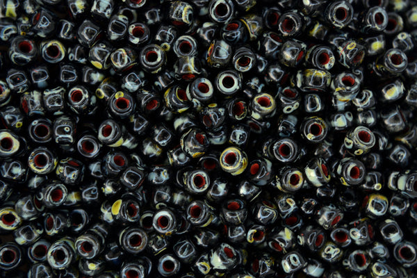 10g Matubo 6/0 Round Czech Seed Beads 4mm Jet Picasso