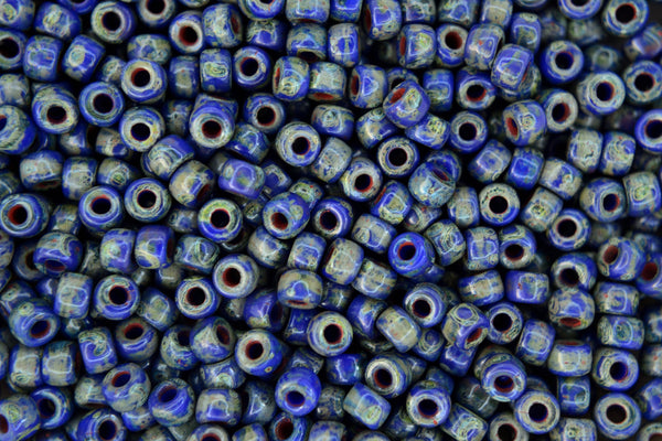 10g Matubo 6/0 Round Czech Seed Beads 4mm Opaque Blue Picasso