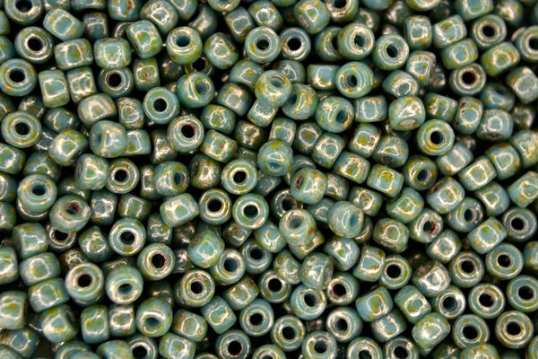 10g Matubo 6/0 Round Czech Seed Beads 4mm Opaque Blue Turquoise Picasso