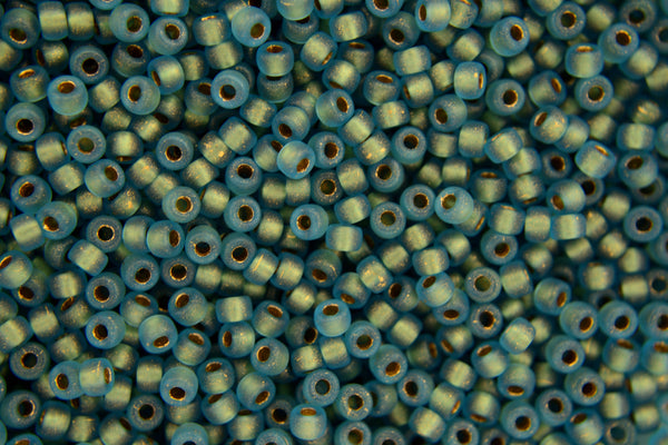 10g Matubo 8/0 Round Czech Seed Beads 3mm Ice Lined Aquamarine Bronze