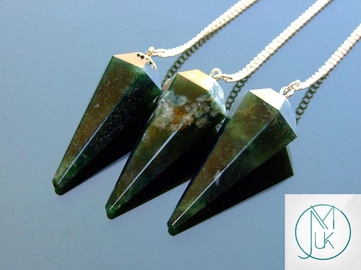 Moss Agate Natural Gemstone Pendulum Chakra Reiki Dowsing Handmade Beadacious