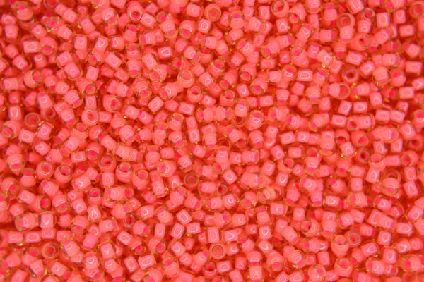 10g TOHO 11/0 Round Japanese Seed Beads 2mm 925 Inside Color Light Topaz/Coral Pink Lined