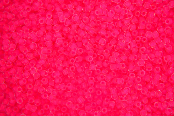 10g TOHO 11/0 Round Japanese Seed Beads 2mm 971 Inside Color Matte Crystal/Neon Pink Lined