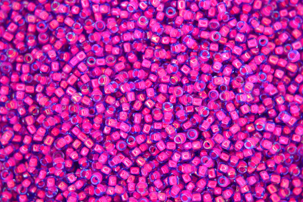 10g TOHO 11/0 Round Japanese Seed Beads 2mm 980 Luminous Light Sapphire /Neon Pink Lined