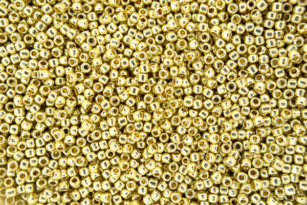 10g TOHO 11/0 Round Japanese Seed Beads 2mm PF559 PermaFinish Galvanized Yellow Gold