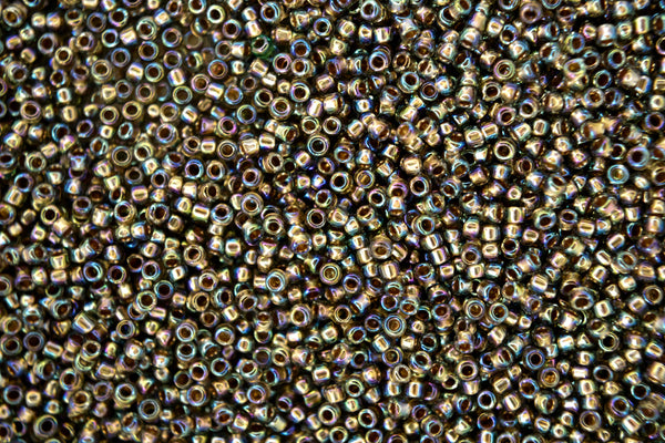 10g TOHO 15/0 Round Japanese Seed Beads 1.5mm 999 Gold Lined Black Diamond Rainbow
