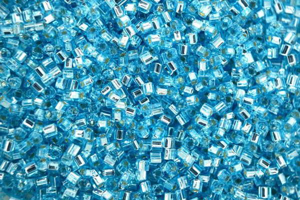 10g TOHO 1.5mm Cube Japanese Seed Beads 23 Silver Lined Aquamarine