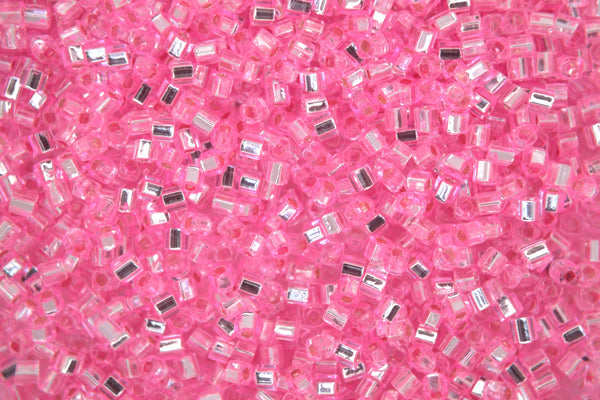 10g TOHO 1.5mm Cube Japanese Seed Beads 38 Silver Lined Pink