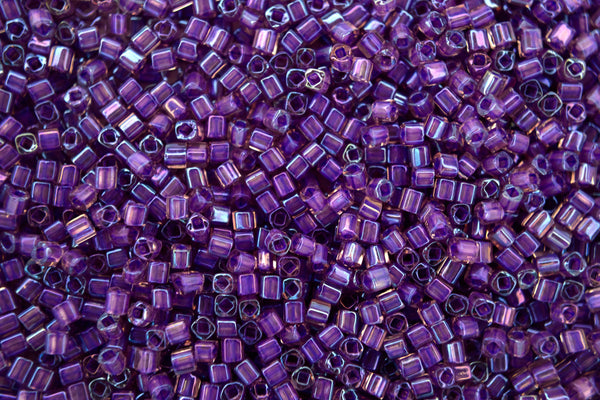 10g TOHO 1.5mm Cube Japanese Seed Beads 928 Inside Color Rainbow Rosaline/Purple Lined