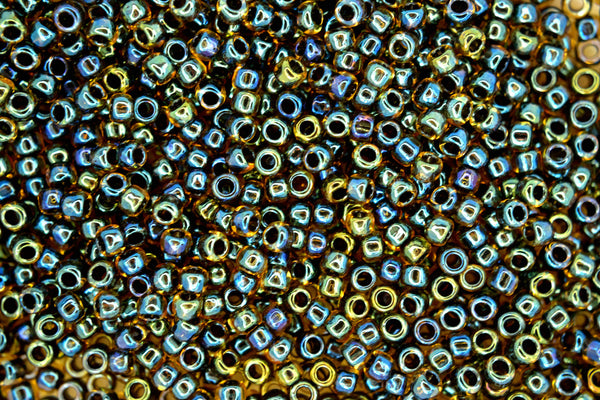 10g TOHO 8/0 Round Japanese Beads 3mm 244 Inside Color Light Topaz/Jet Rainbow