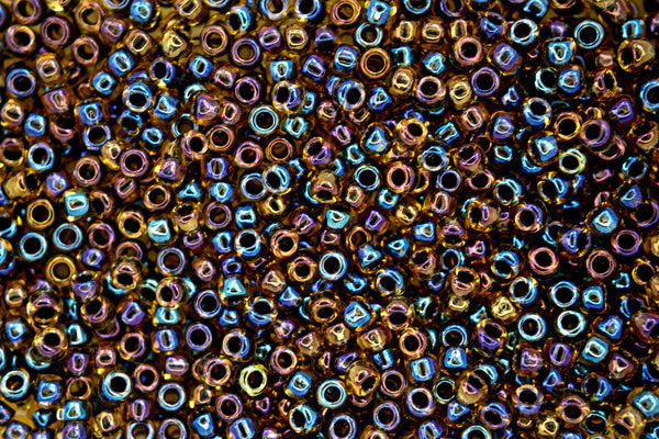 10g TOHO 8/0 Round Japanese Beads 3mm 245 Inside Color Rainbow Jonquil/Jet Lined