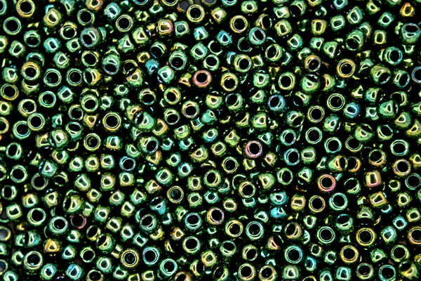 10g TOHO 8/0 Round Japanese Beads 3mm 507 Higher Metallic Iris Green