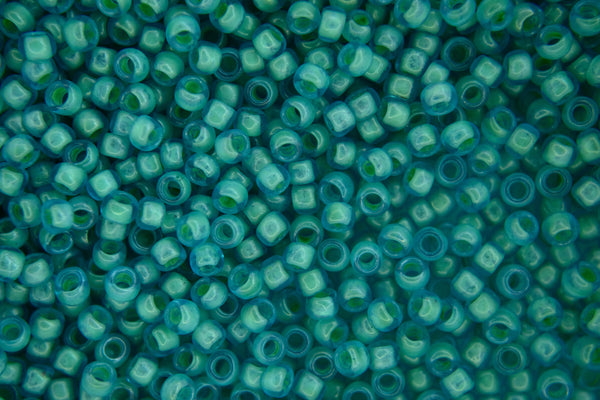 10g TOHO 8/0 Round Japanese Beads 3mm 954F Inside Color Frosted Aquamarine/Light Jonquil Lined