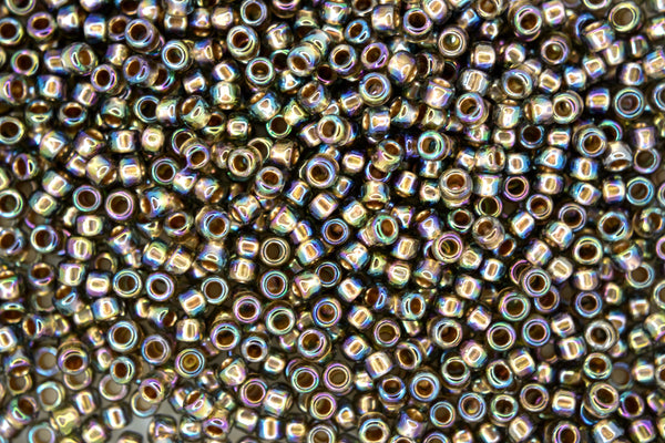 10g TOHO 8/0 Round Japanese Beads 3mm 999 Gold Lined Black Diamond Rainbow