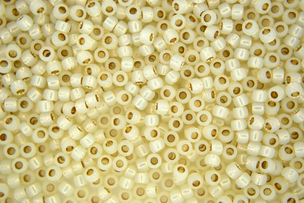 10g TOHO 8/0 Round Japanese Beads 3mm PF2125 PermaFinish Silver Lined Milky Light Jonquil