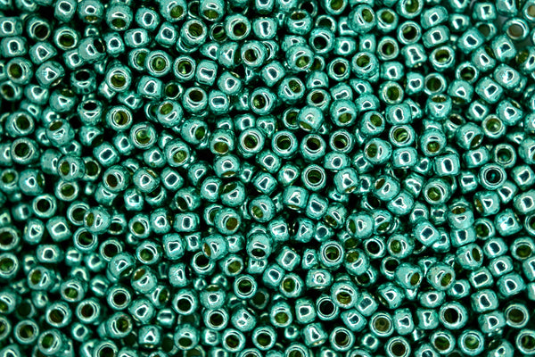 10g TOHO 8/0 Round Japanese Beads 3mm PF561 PermaFinish Galvanized Green Teal