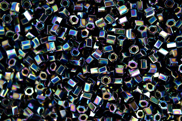 10g TOHO 8/0 Hexagon Japanese Seed Beads 3mm 86 Metallic Rainbow Iris